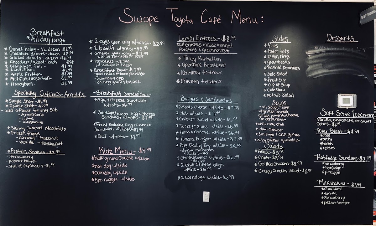 The Cafe at Swope Toyota menu board