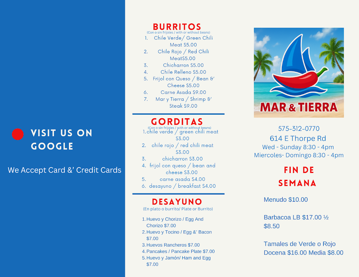 Mar y tierra menu board