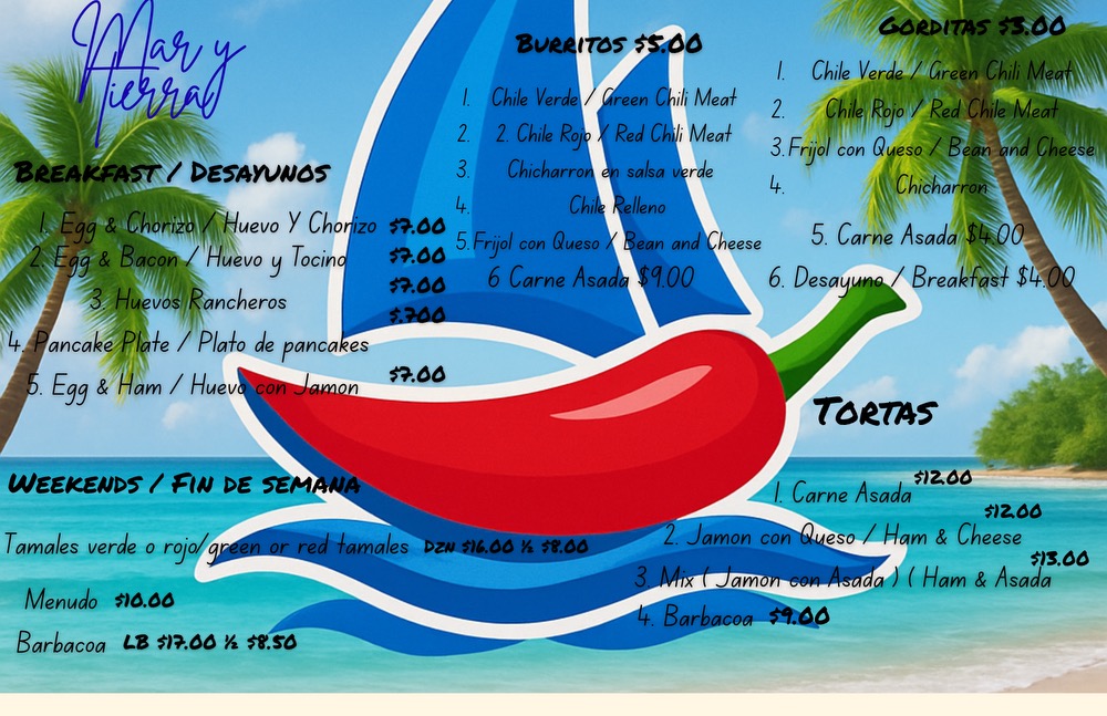 Mar y tierra menu board