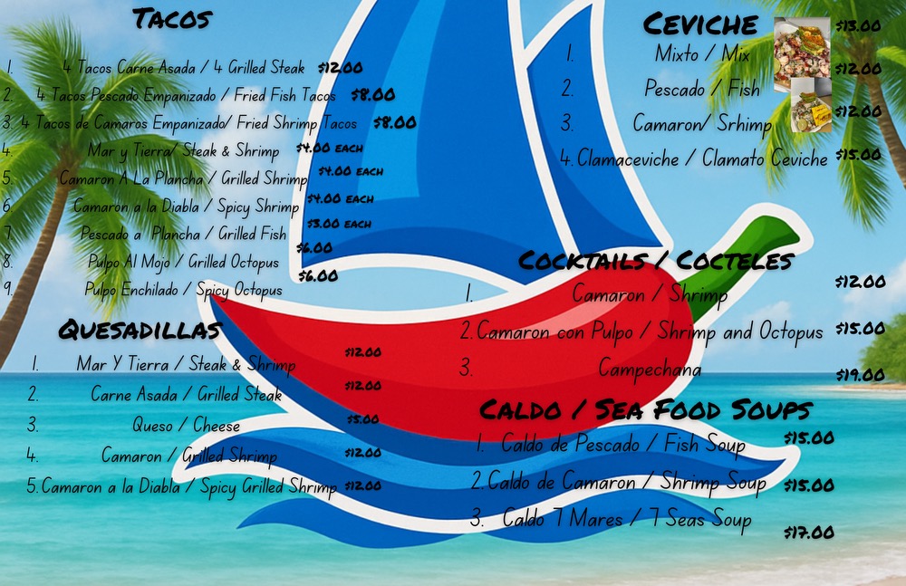 Mar y tierra menu board