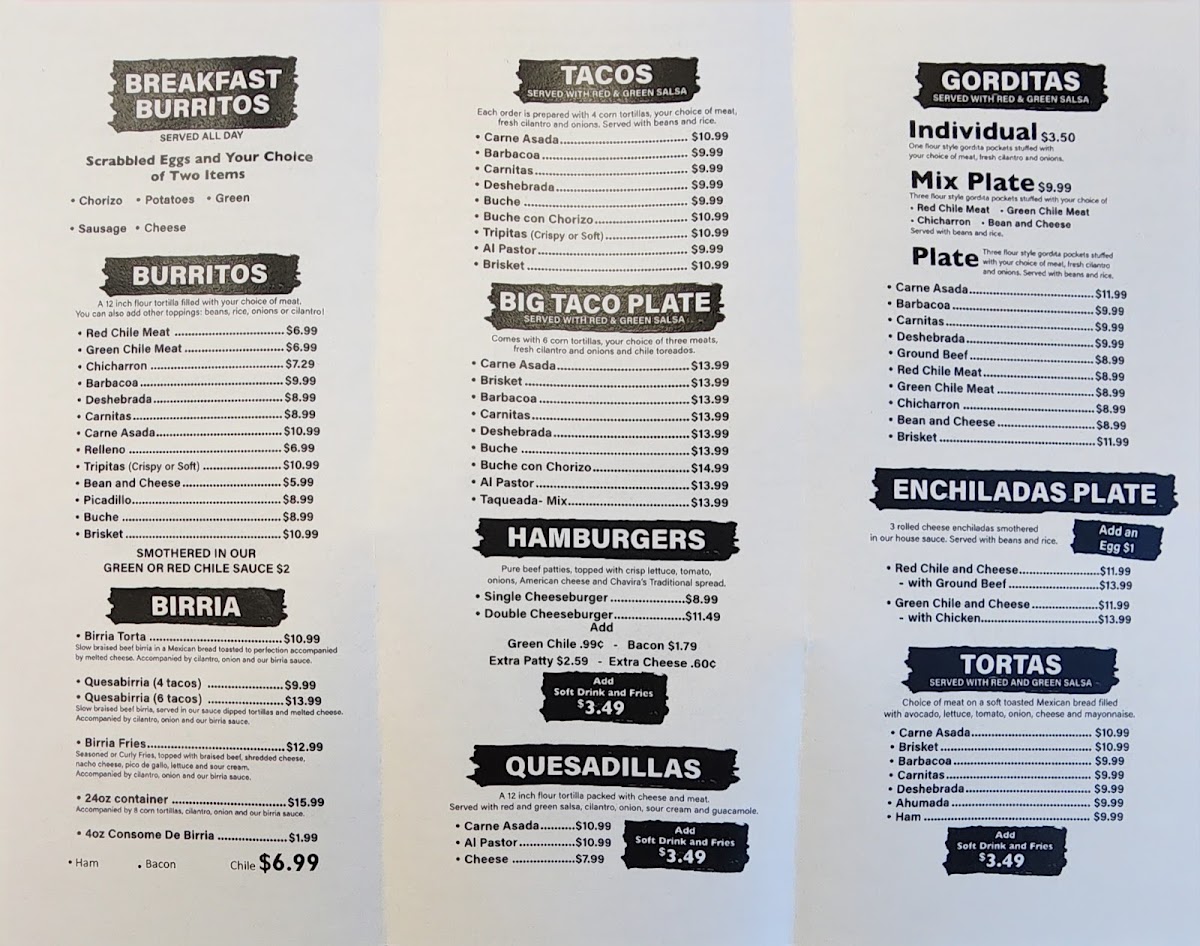 Chavira's Market menu board