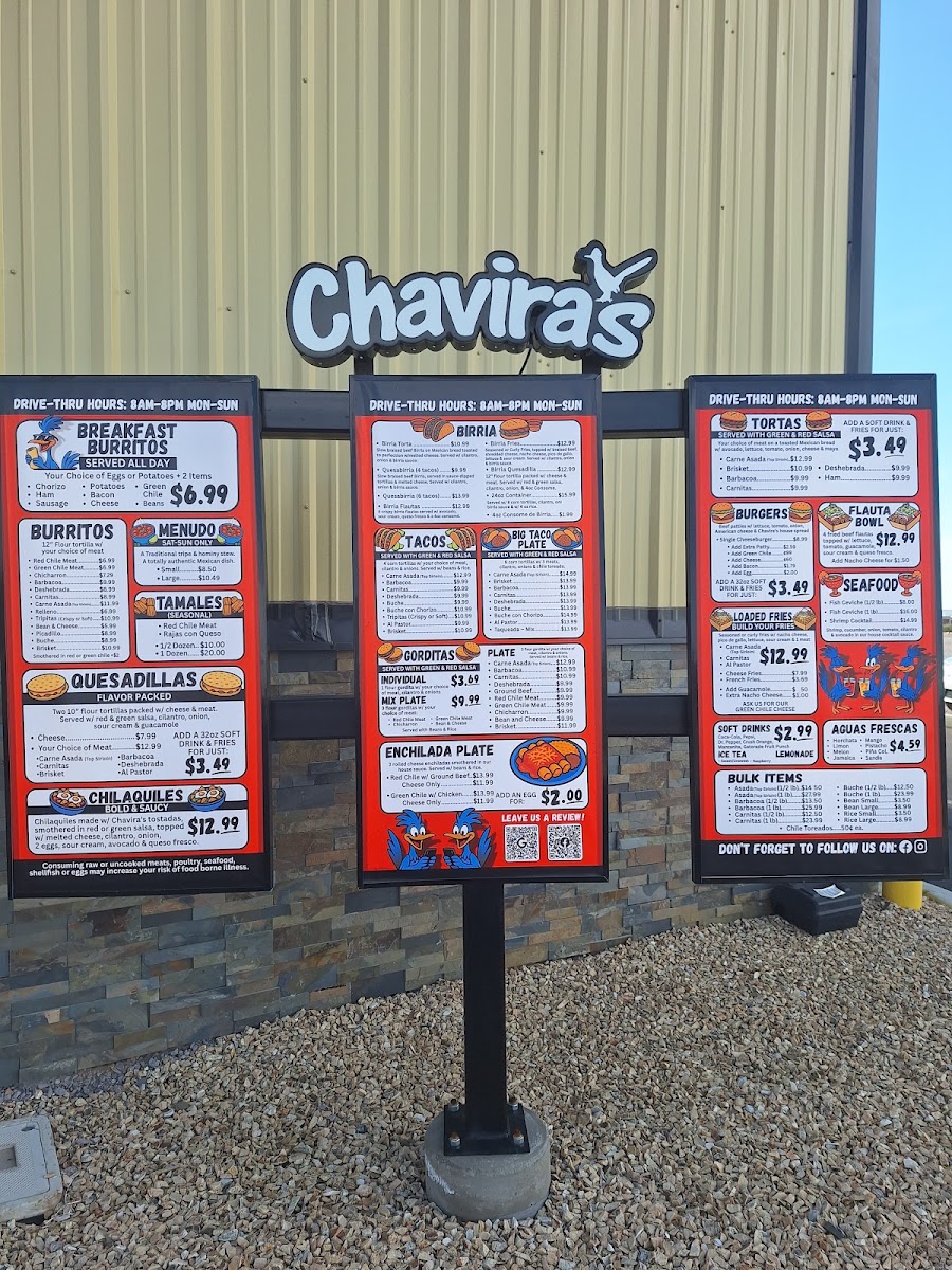 Chavira's Market menu board