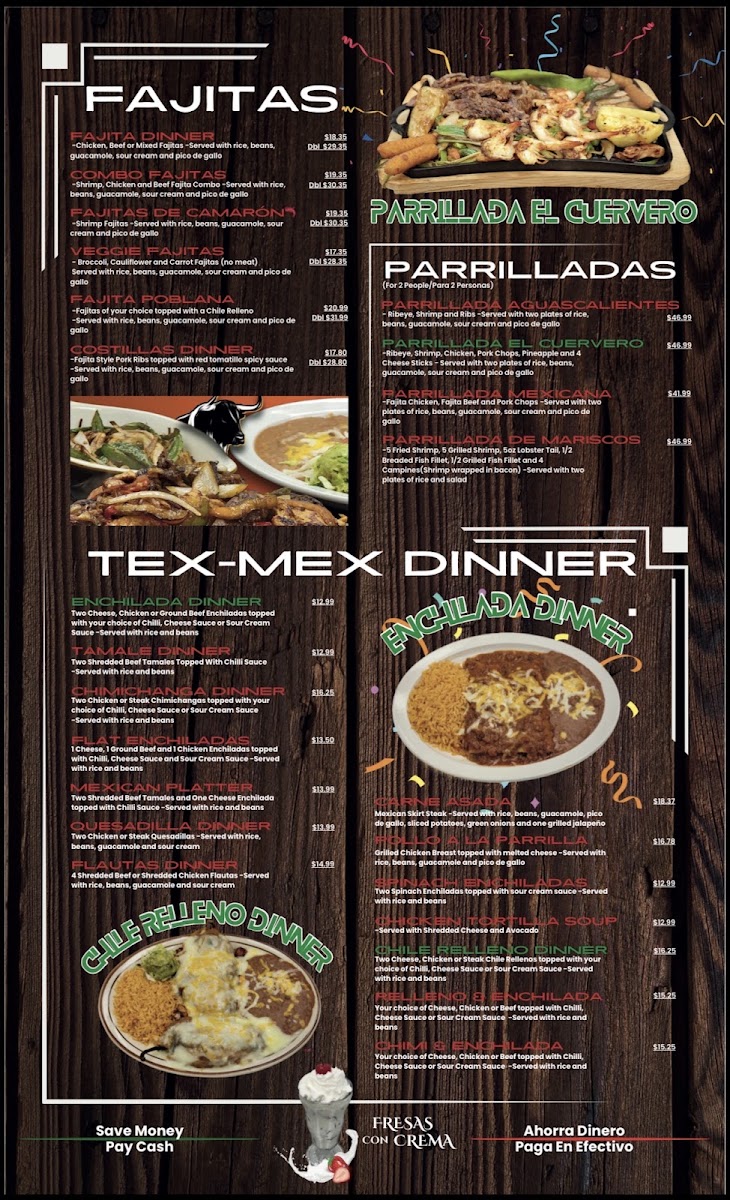 El Cuervero Mexican Restaurant menu board