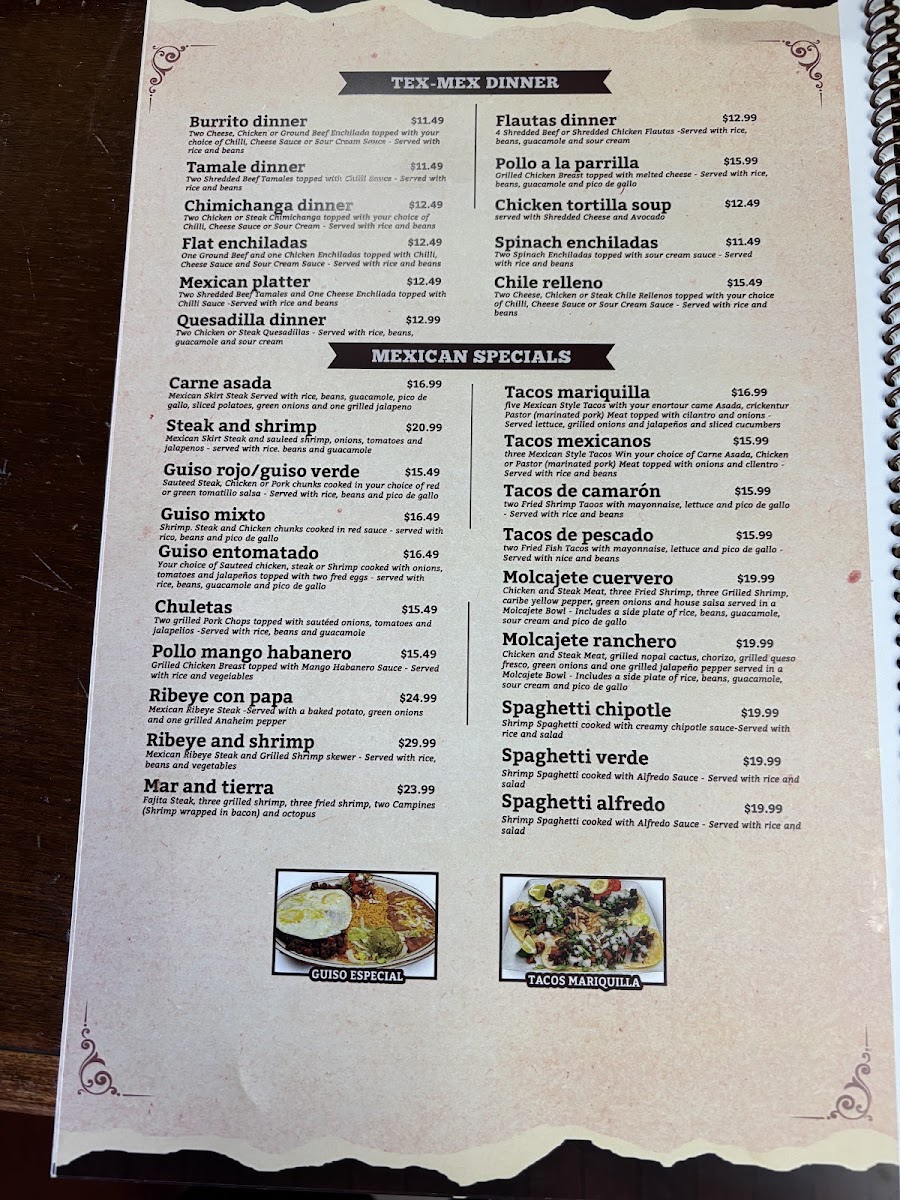 El Cuervero Mexican Restaurant menu board