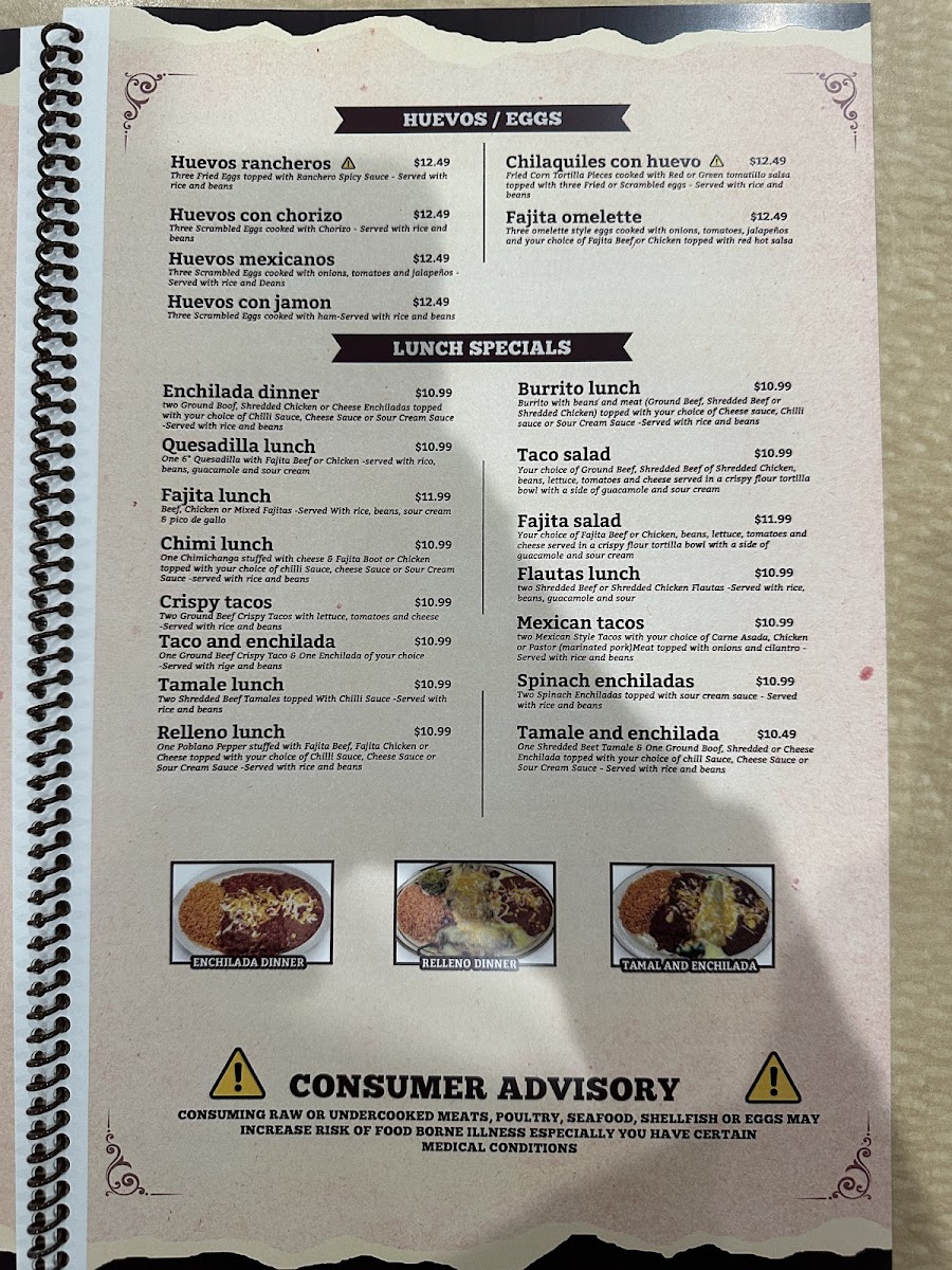El Cuervero Mexican Restaurant menu board