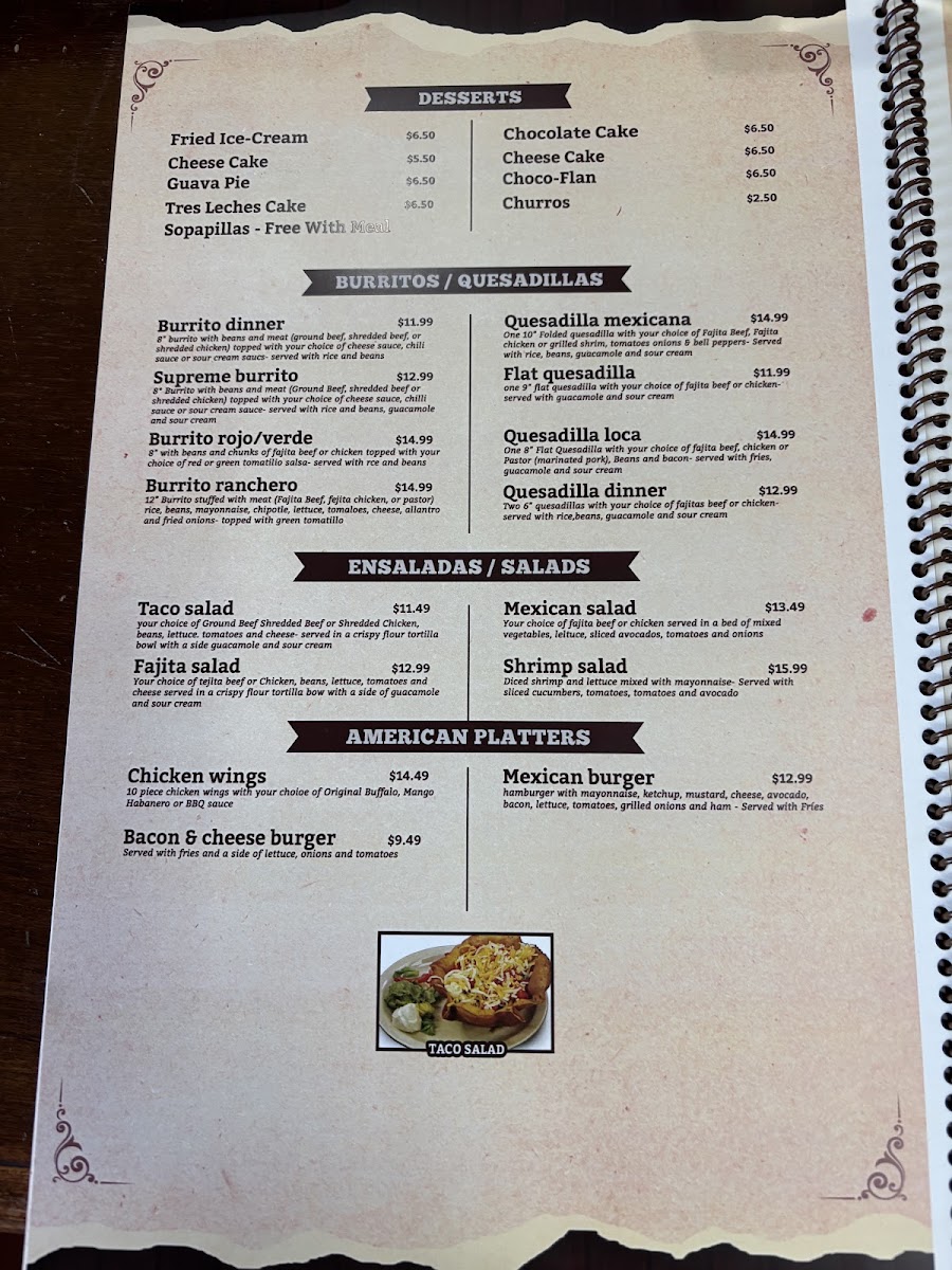El Cuervero Mexican Restaurant menu board