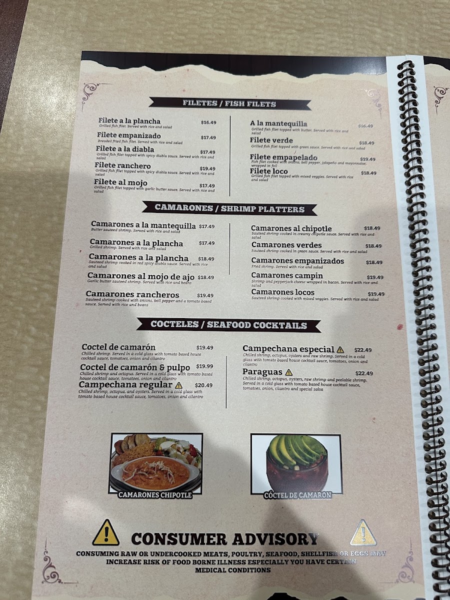 El Cuervero Mexican Restaurant menu board
