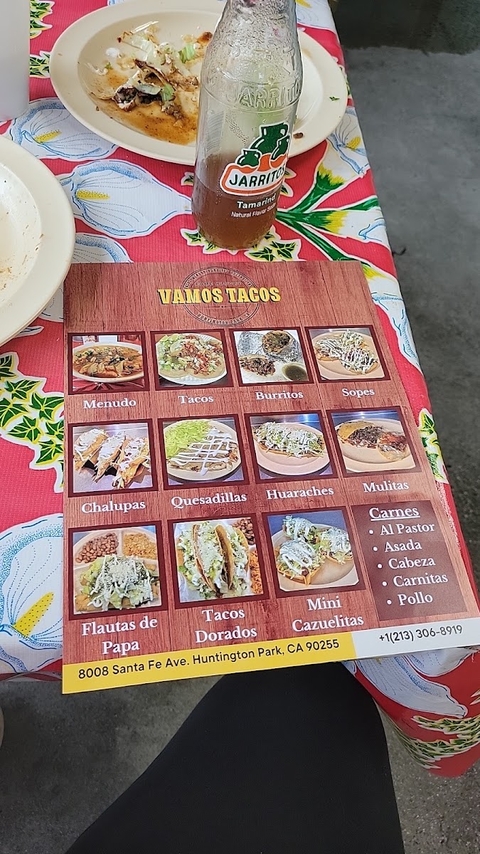 Vamos Tacos menu board