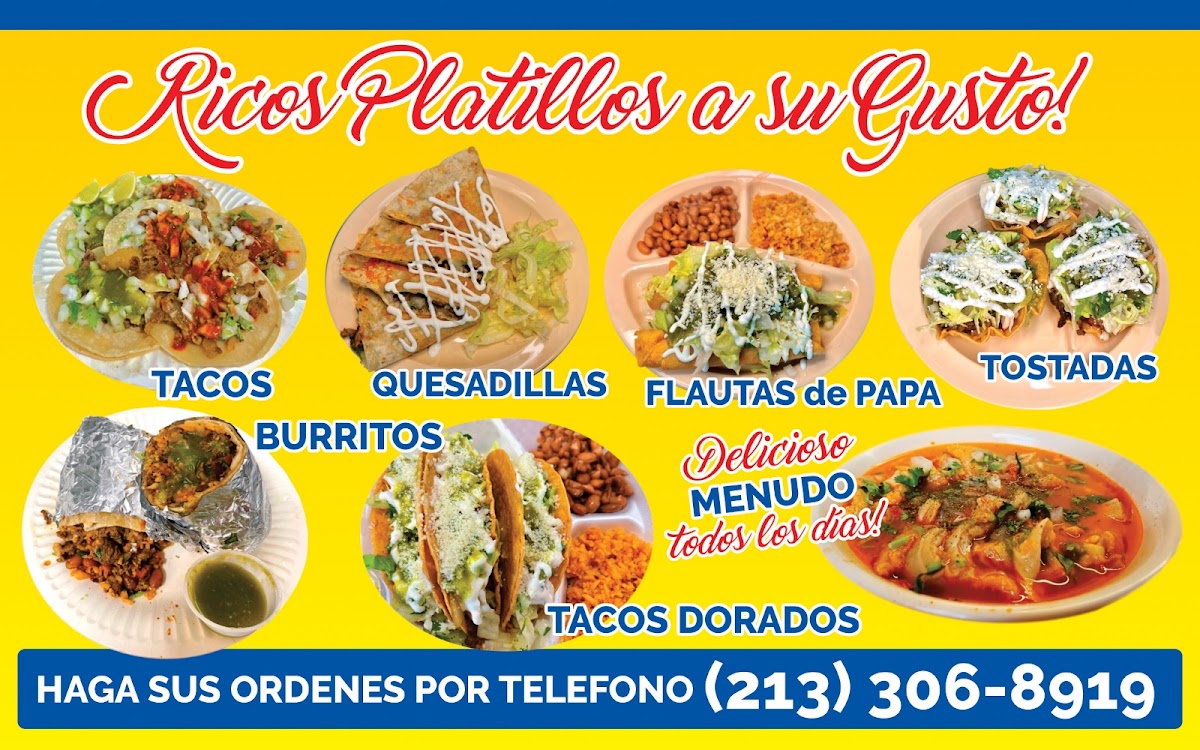 Vamos Tacos menu board