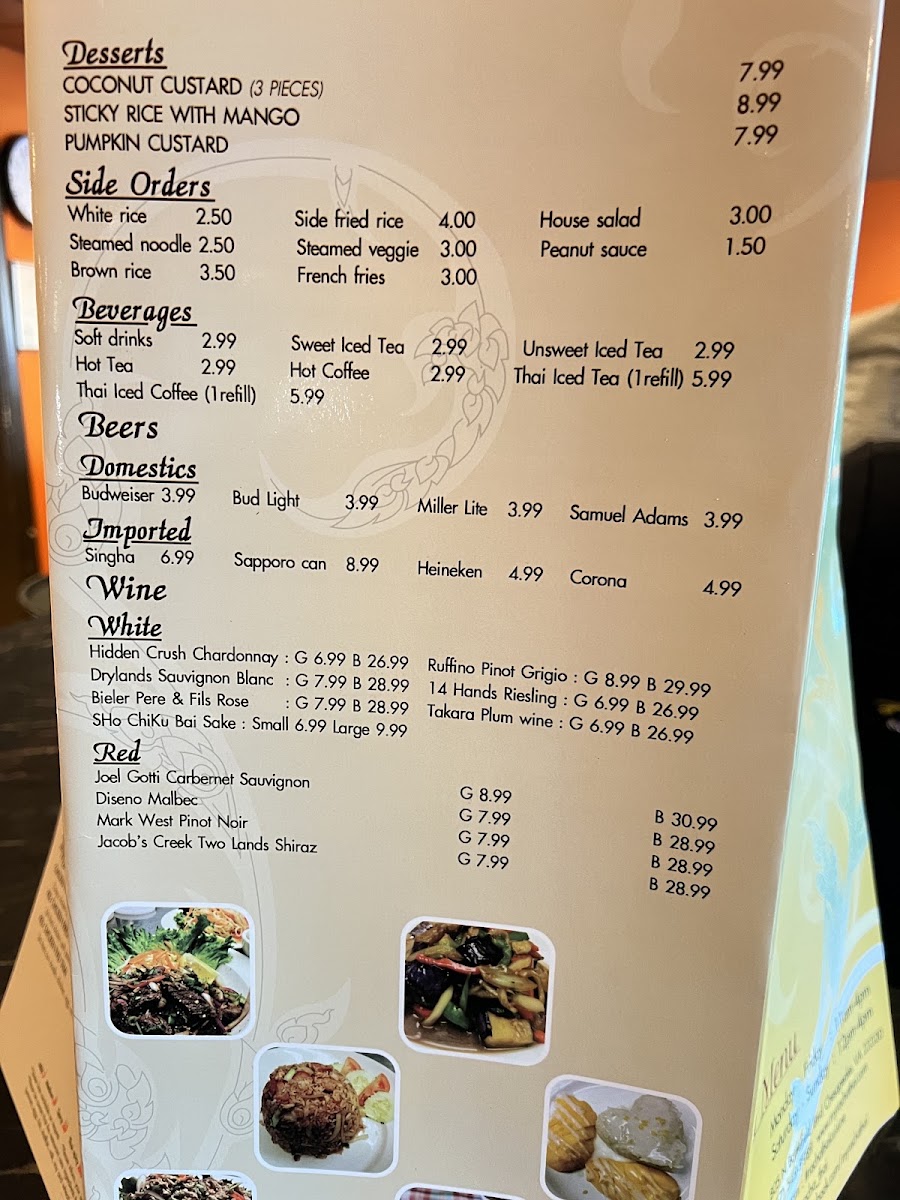 Racha thai cuisine Virginia Beach menu board
