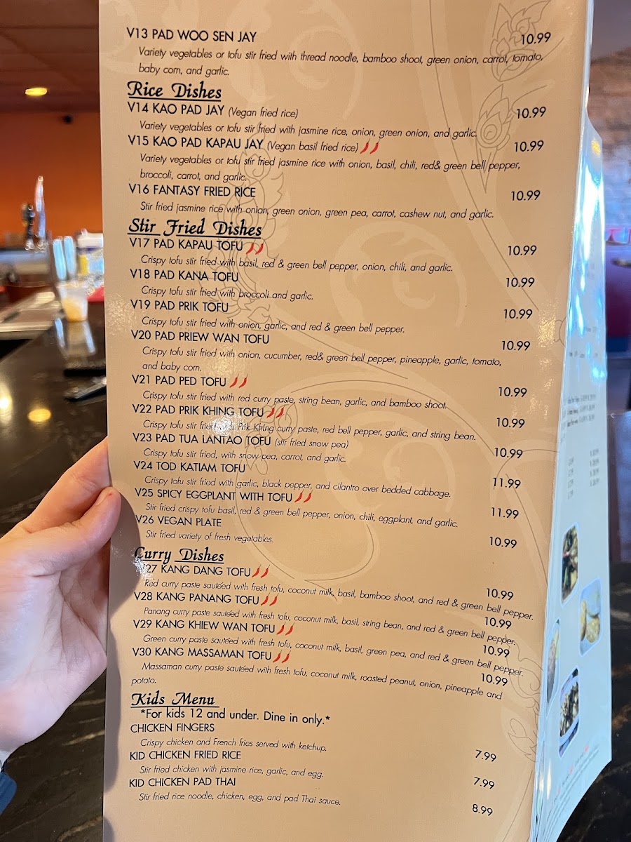Racha thai cuisine Virginia Beach menu board