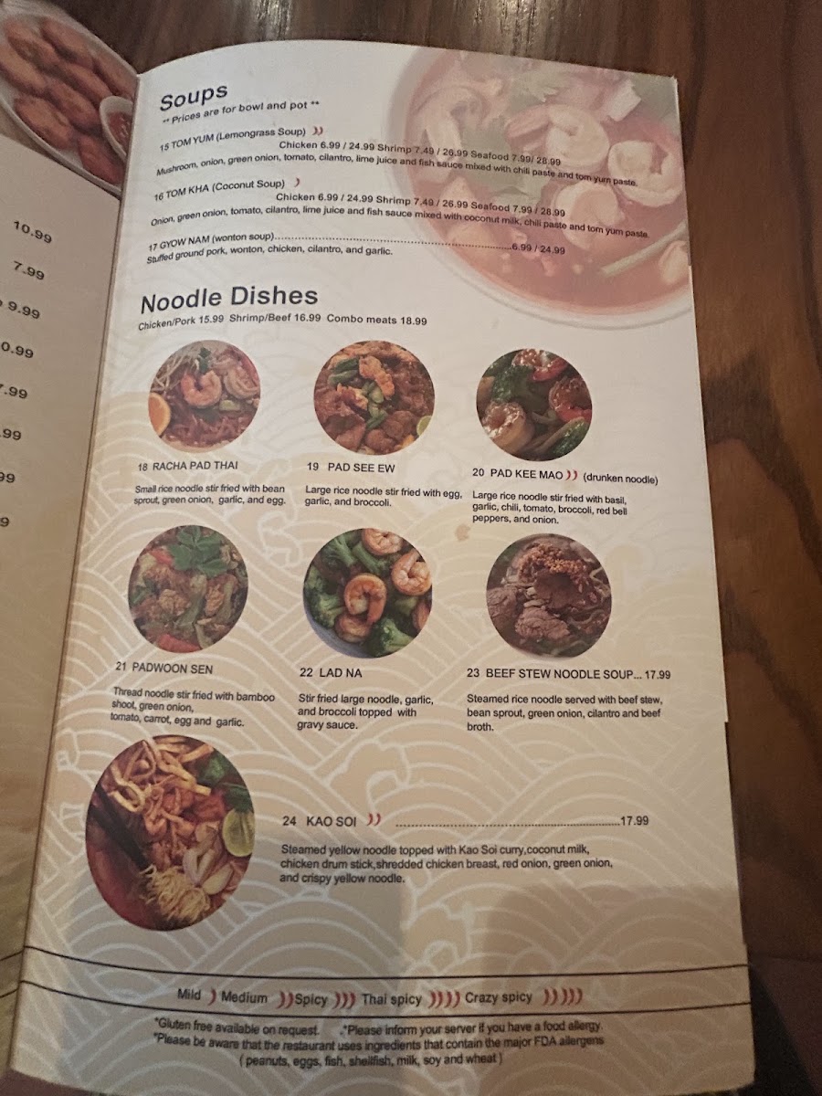 Racha thai cuisine Virginia Beach menu board