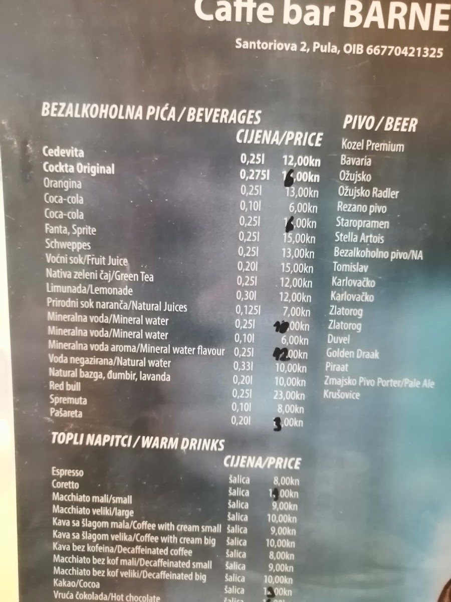 Barney's Caffe menu board
