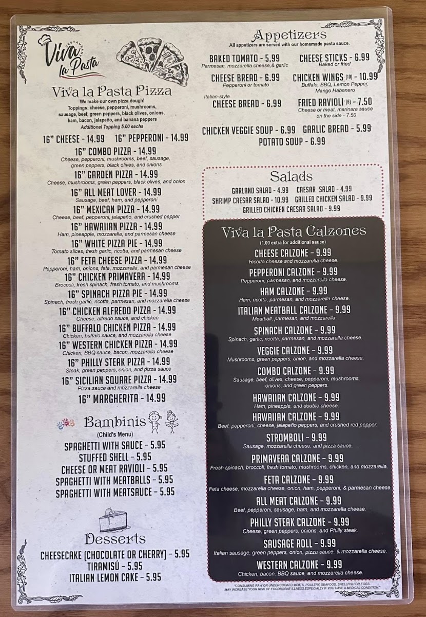 Viva La Pasta menu board