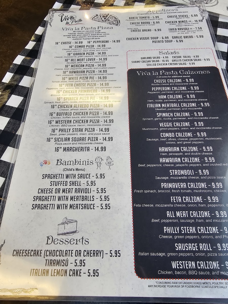 Viva La Pasta menu board