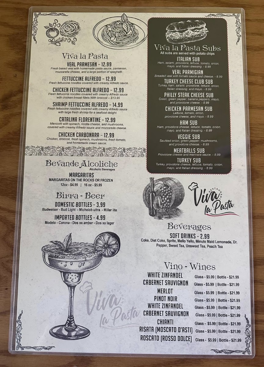 Viva La Pasta menu board