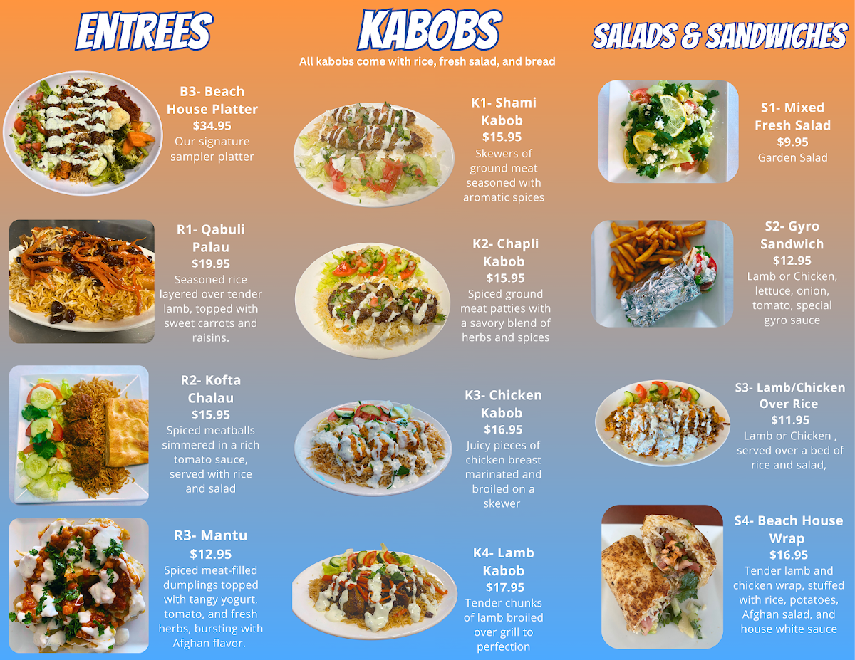 Beach Kabob House menu board