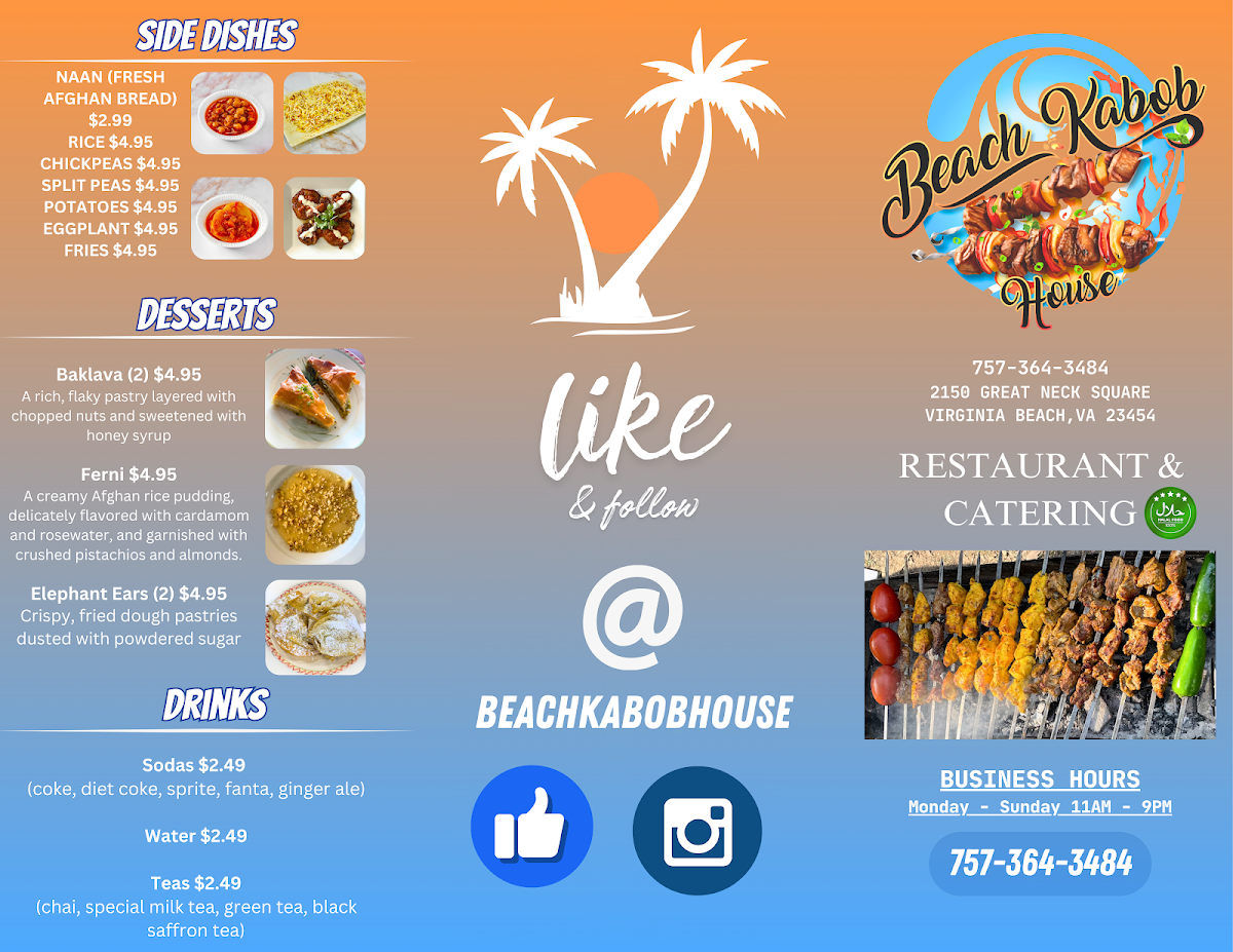 Beach Kabob House menu board