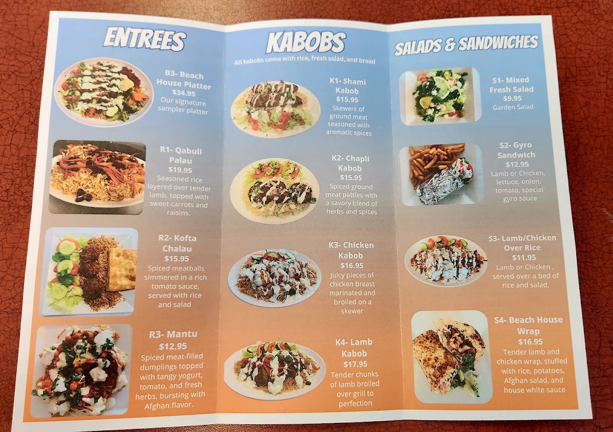Beach Kabob House menu board