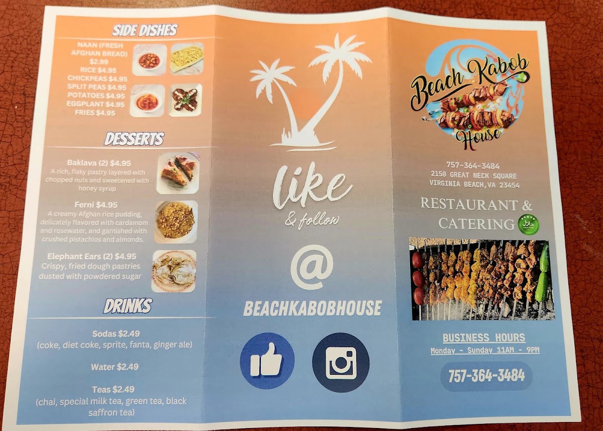 Beach Kabob House menu board