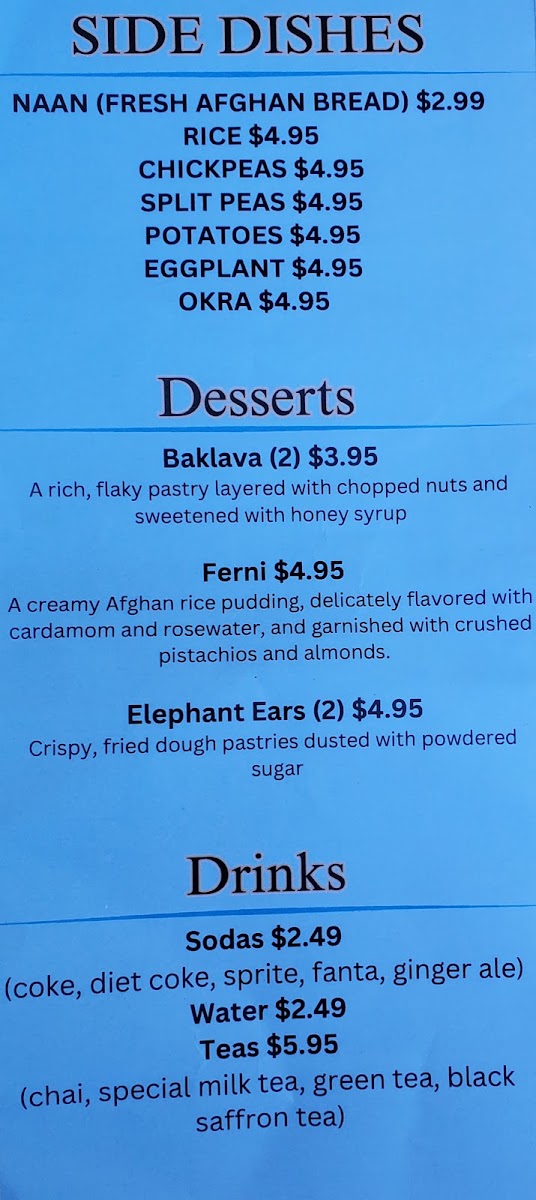 Beach Kabob House menu board