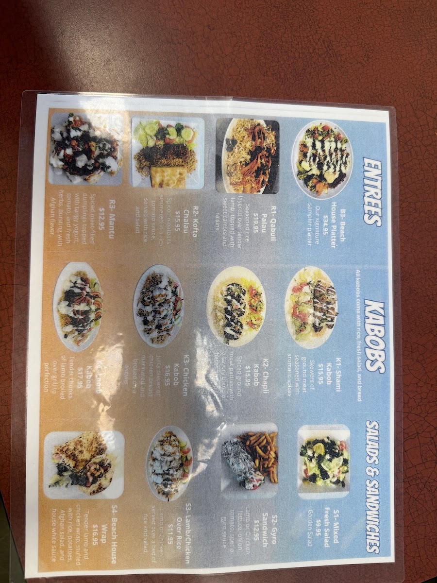 Beach Kabob House menu board