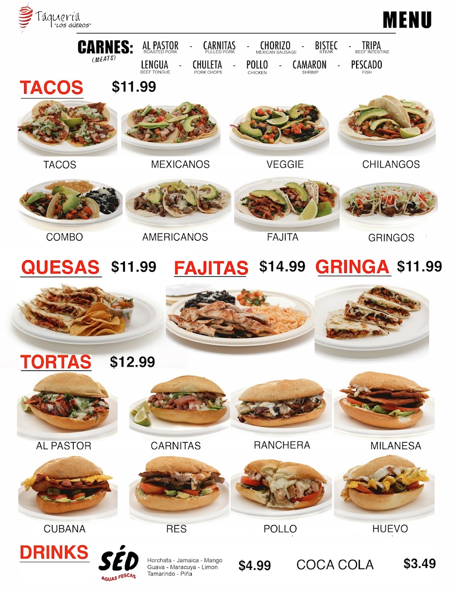 Taqueria Los Güeros menu board