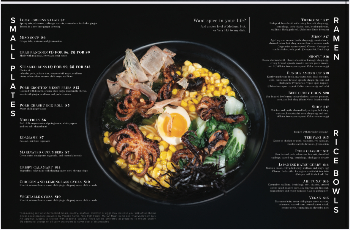Ampersand Asian Supper Club menu board
