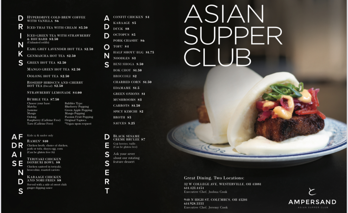 Ampersand Asian Supper Club menu board