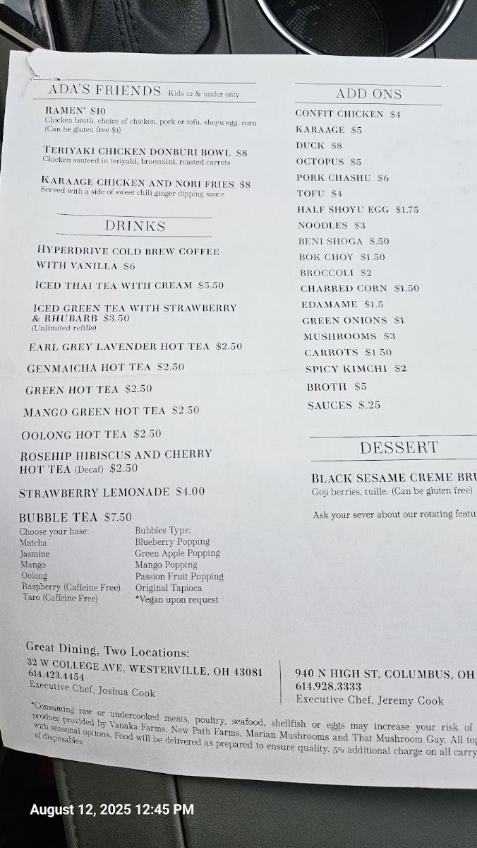 Ampersand Asian Supper Club menu board