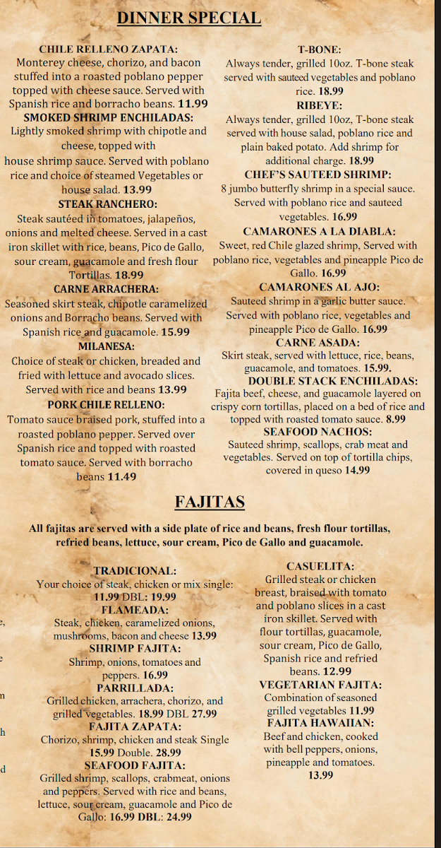 Zapata's Mexican Grill menu board