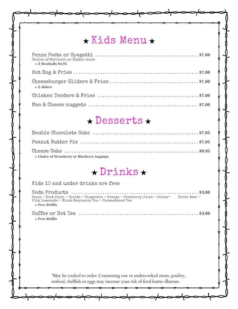 Mosey’s Roadhouse menu board