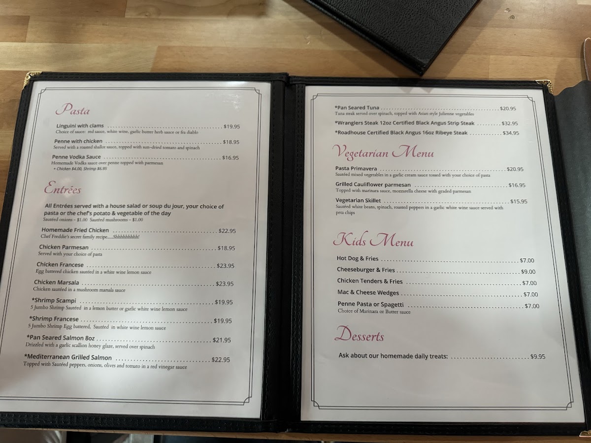 Mosey’s Roadhouse menu board