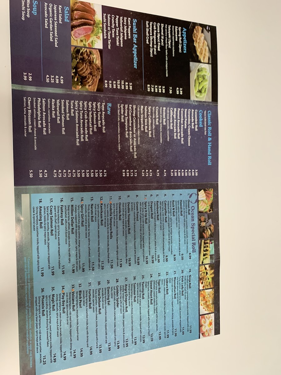 Ocean Sushi menu board