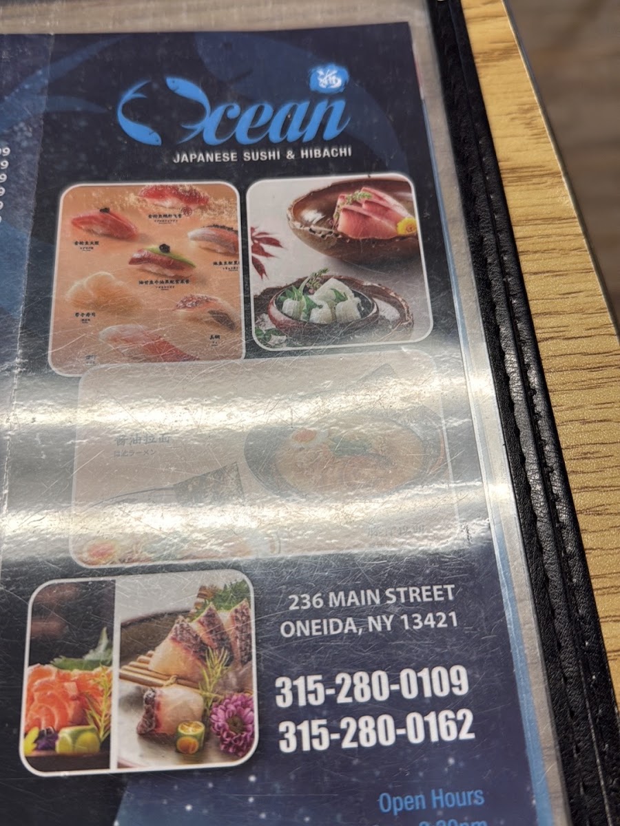 Ocean Sushi menu board