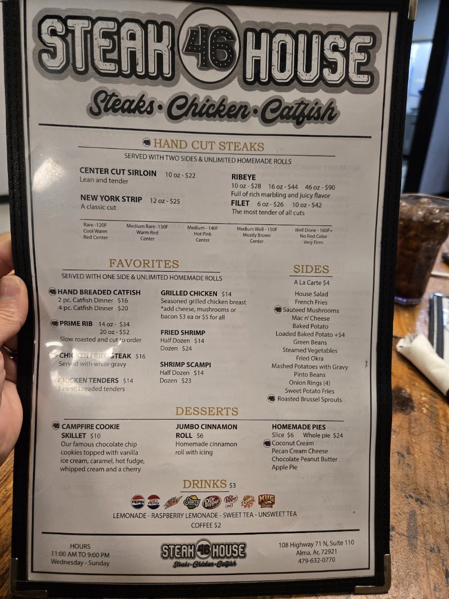 46 Steakhouse menu board