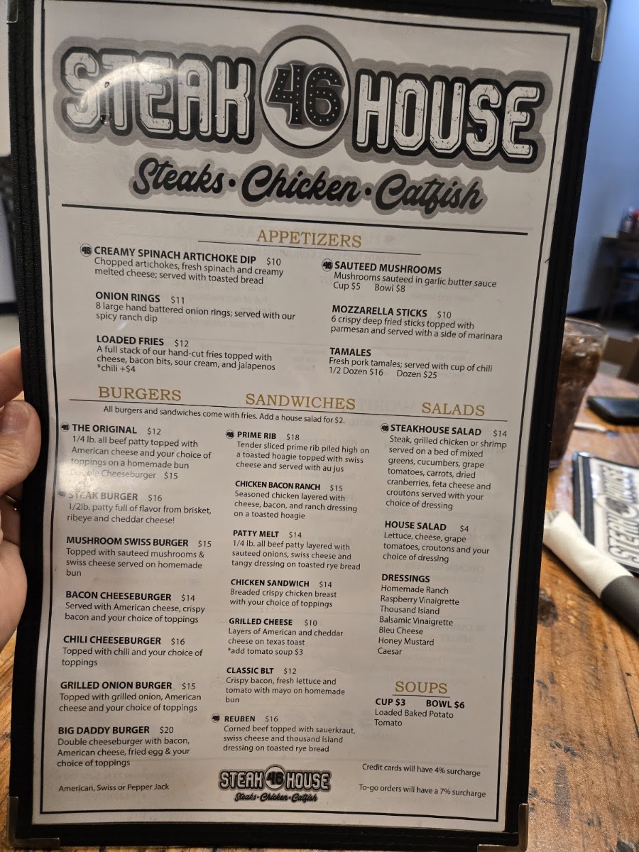 46 Steakhouse menu board