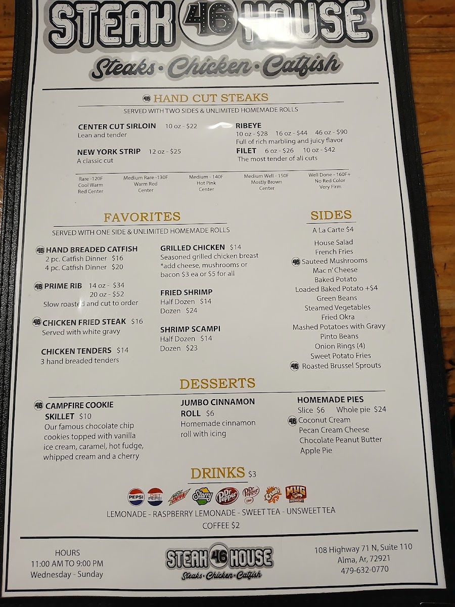 46 Steakhouse menu board