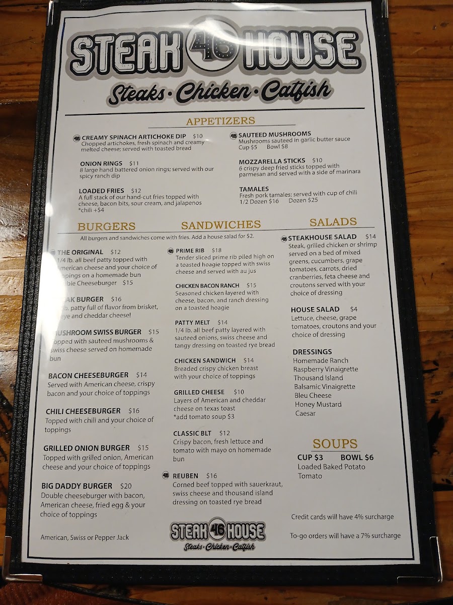 46 Steakhouse menu board