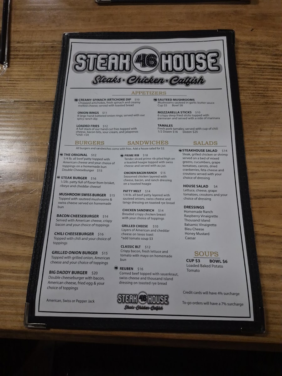 46 Steakhouse menu board