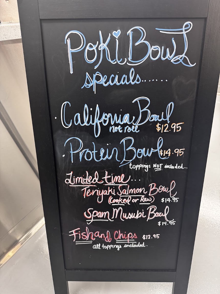 Poki Bowl menu board