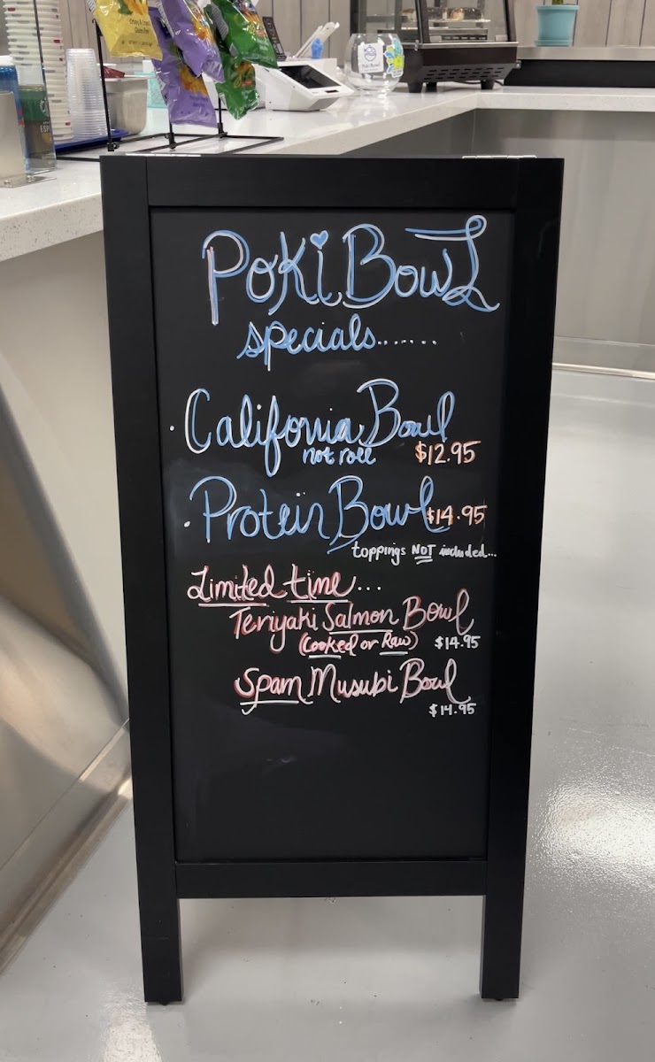 Poki Bowl menu board