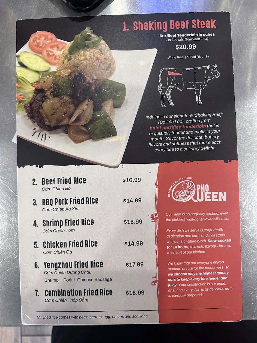 Pho Queen menu board