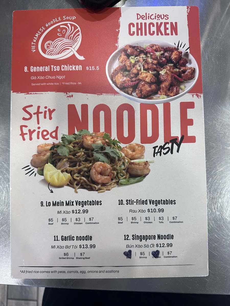 Pho Queen menu board