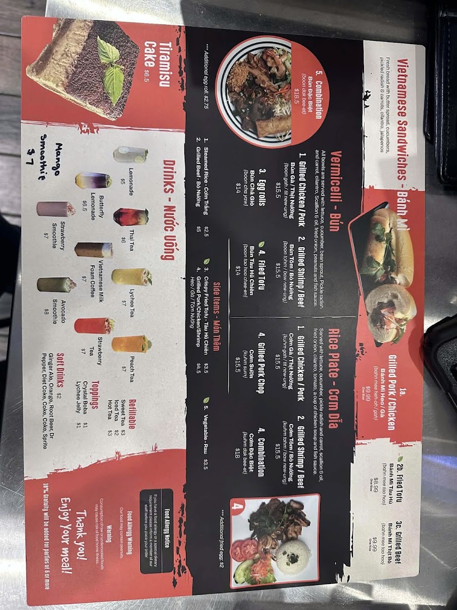 Pho Queen menu board