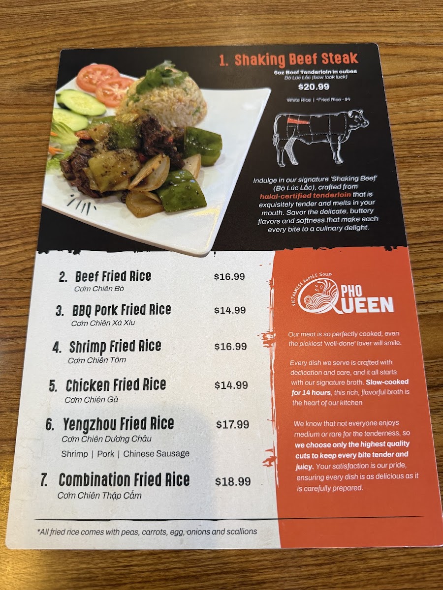 Pho Queen menu board