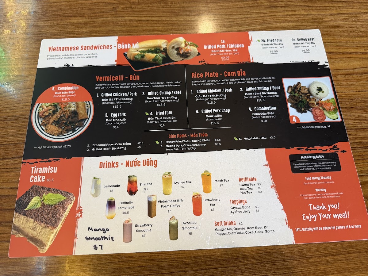 Pho Queen menu board