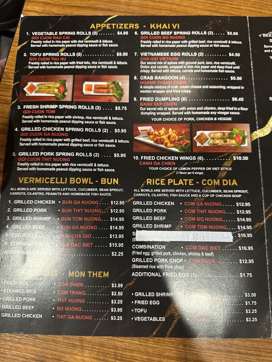 Pho Queen menu board