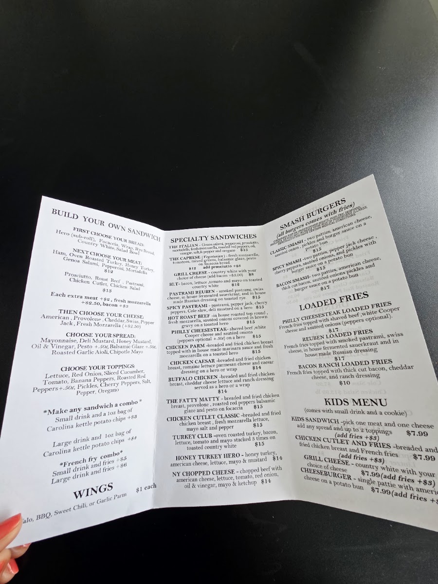 Juniors Deli menu board