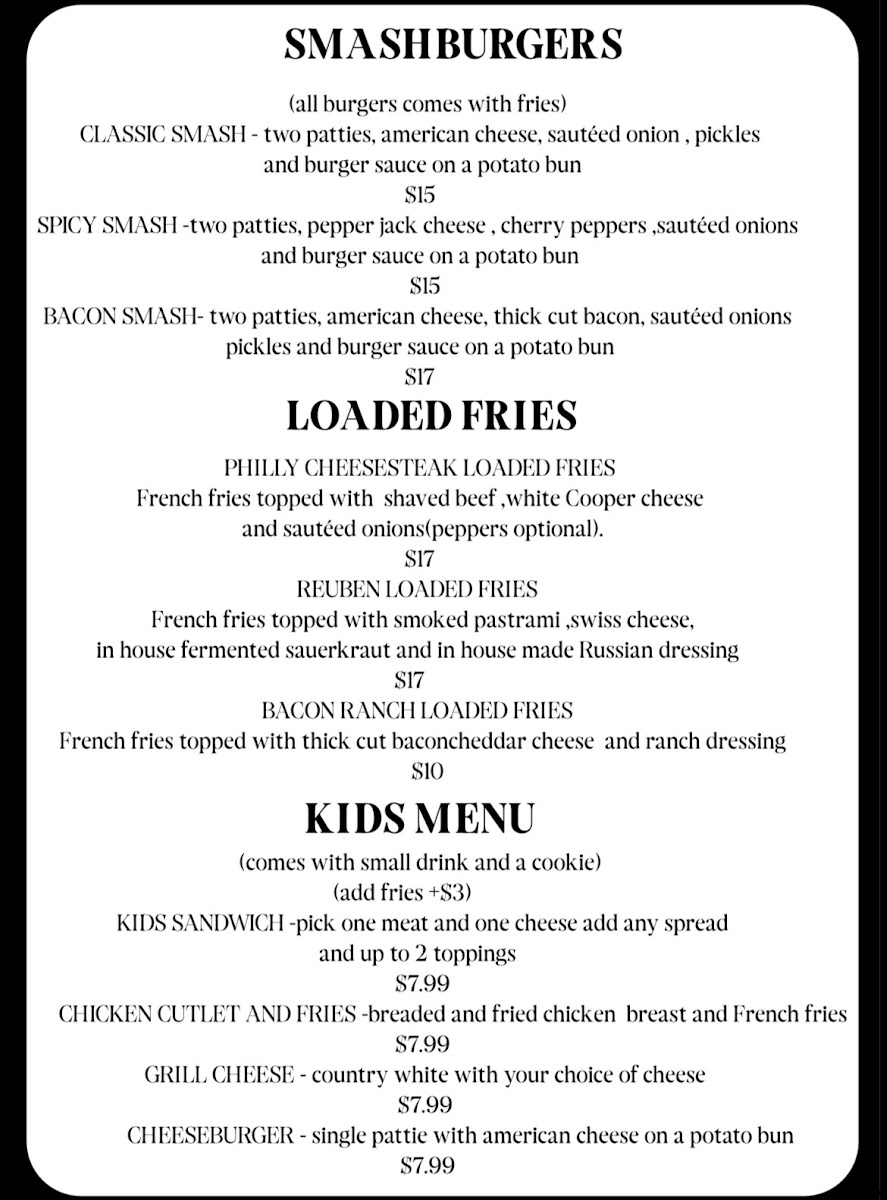Juniors Deli menu board